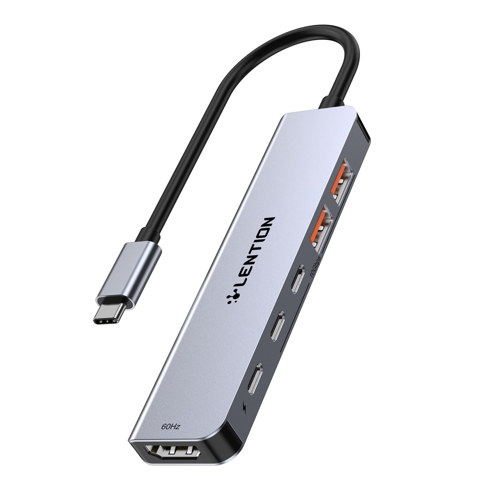 LENTION USB C Hub with 4K@60Hz HDMI, 2 USB C and 2 USB 3.2 Gen2 Transfer Data in 10Gbps Max, 100W Charging, for MacBook Pro M4, Mac Air, iPhone 15, Windows, More, Stable Driver Adapter (CE37 Gray)