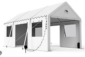 Benass 10x20 Carport, Heavy Duty Car Port, Portable Garage Carports Canopy with Roll Up Doors & Windows and Removable Sidewalls, White