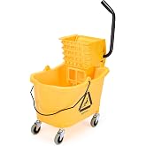 Amazon Basics Commercial Side Press Wringer Floor Cleaning Mop Bucket on Wheels, 35-Quart, Yellow