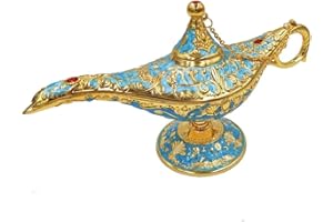 Hourwof Aladdin Genie Lamp Vintage Legend Aladdin Magic Lamp Wishing Light Arabian Costume Props Party Wedding Table Decoration Birthday Gift,Large Lake Blue