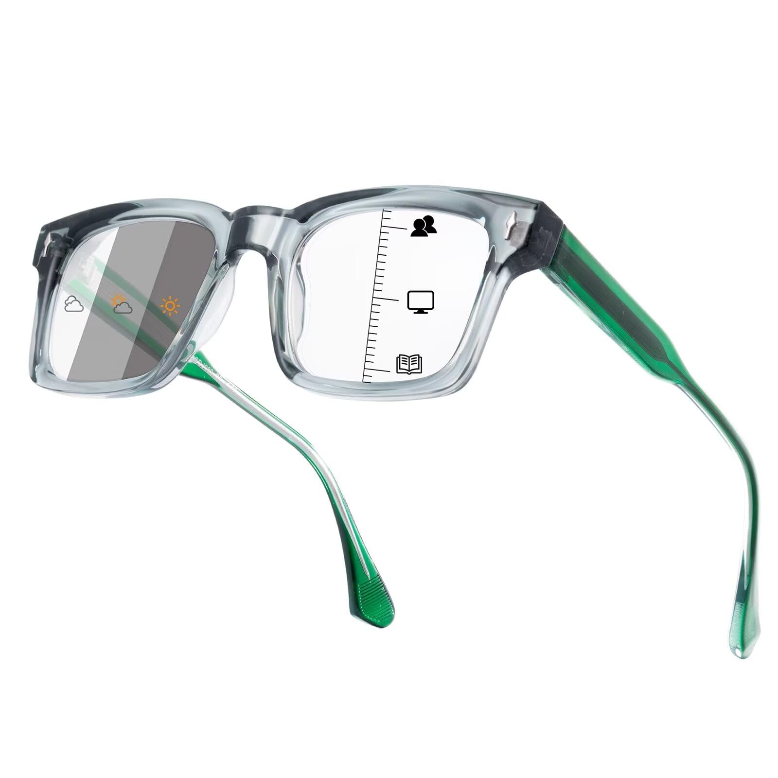 SKYWAY Mens Photochromic Progressive Multifocus Reading Glasses Blue Light Blocking, Anti UV/Eye Strain Computer Readers Large Frame Multifocal Eyeglasses Grey 1.0