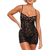Adore Me Brielle Babydoll Dress & G-String Thong - XS-4X Regular & Plus-Size Lace Lingerie Set, Underwire Corset Top & Thong