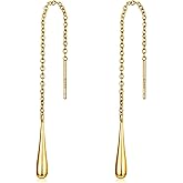 Savlano Teardrop 925 Sterling Silver 18k Gold Plated Long Chain Threader Dangle Drop Earrings For Women and Teens Comes In White Gold, Yellow Gold, & Rose Gold Colors Comes With Savlano Gift Box