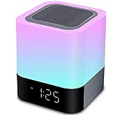 HoaBoly Night Lights Bluetooth Speaker, Alarm Clock Wireless Bluetooth Speakers,Touch Sensor Bedside Lamp,Color Changing Night Lights for Kids,MP3 Music Player, Speakerphone/TF Card/AUX-in Supported