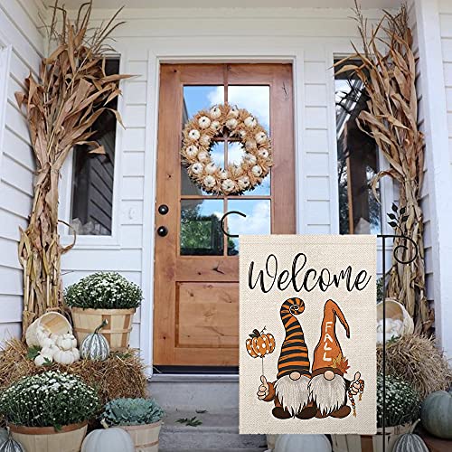CROWNED BEAUTY Fall Garden Flag Thanksgiving Gnomes Pumpkin 12×18 Inch Double Sided Vertical Yard Seasonal Holiday Outdoor Decor CF260-12