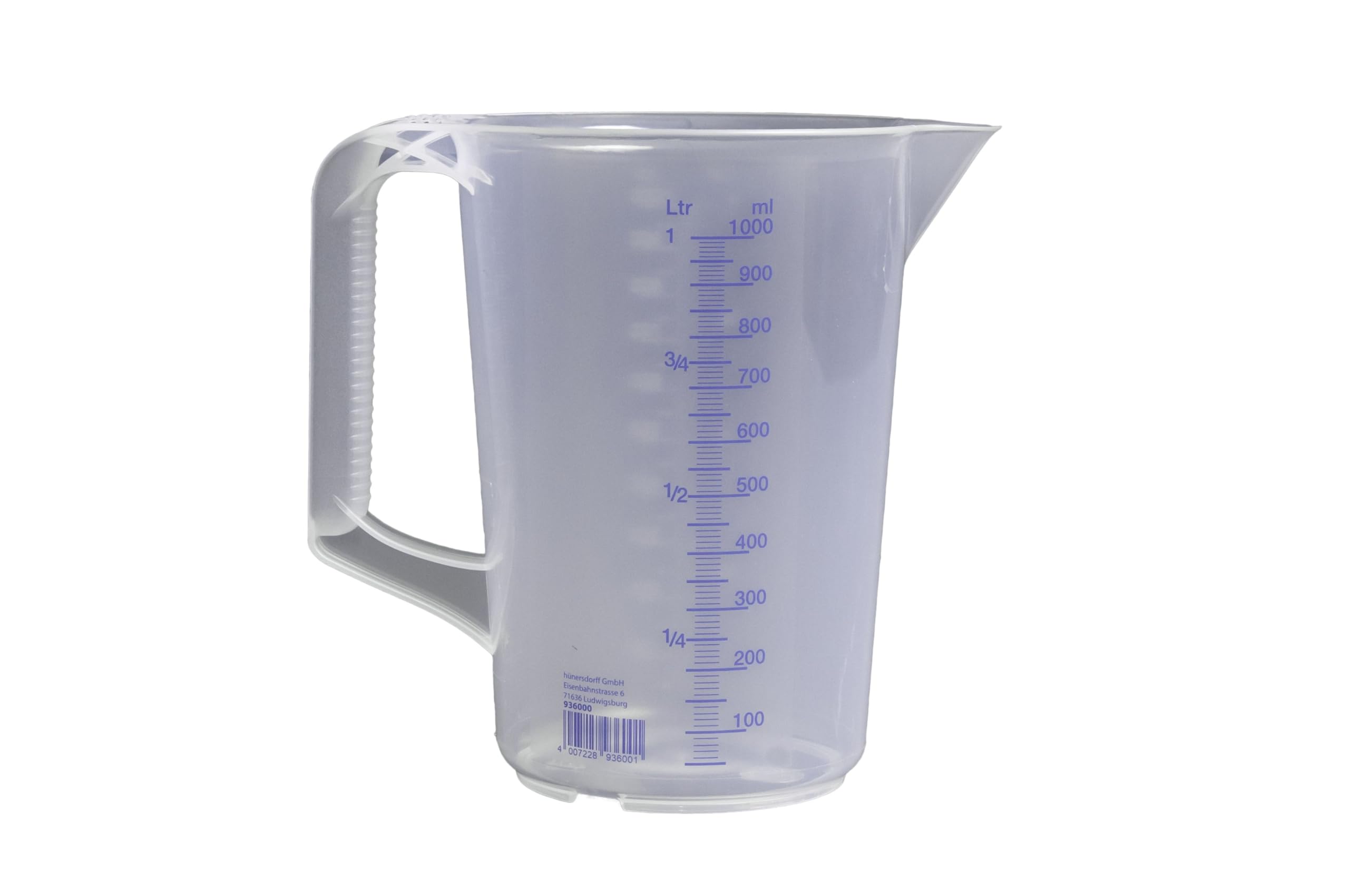 hünersdorff Transparent measuring jug, Plastic, Transparent/Blue, 1 L
