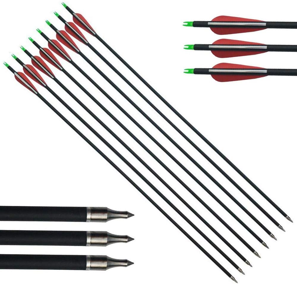 AMEYXGS 6/12/24pcs Archery Carbon Arrows 31" Practice Target Arrows Spine 500 for Recurve Bow and Compound Bow