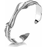 Beccalame Silver Feather Bracelet Lucky Hope Cuff Jewelry Simple Retro For Women Men