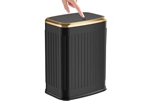 TIPGO Bathroom Trash Can with Lid, 2.1 Gallon / 8 Liter Small Garbage Can, Press Top Bin, Stainless Steel Wastebasket with Pop-Up Lid for Bedroom, Living Room, Office (Black)