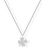 Zikichiky Silver Four Leaf Clover Necklace for Women Tiny Lucky Clover Cubic Zirconia Pendant Necklaces Adjustable Chain Charm Jewelry Gift