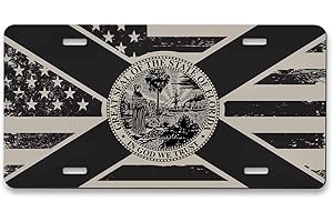 Pehede License Plate for Car Black State of Florida Flag with USA Flag Aluminum Novelty License Plate for Front of Car 6X12 Inch