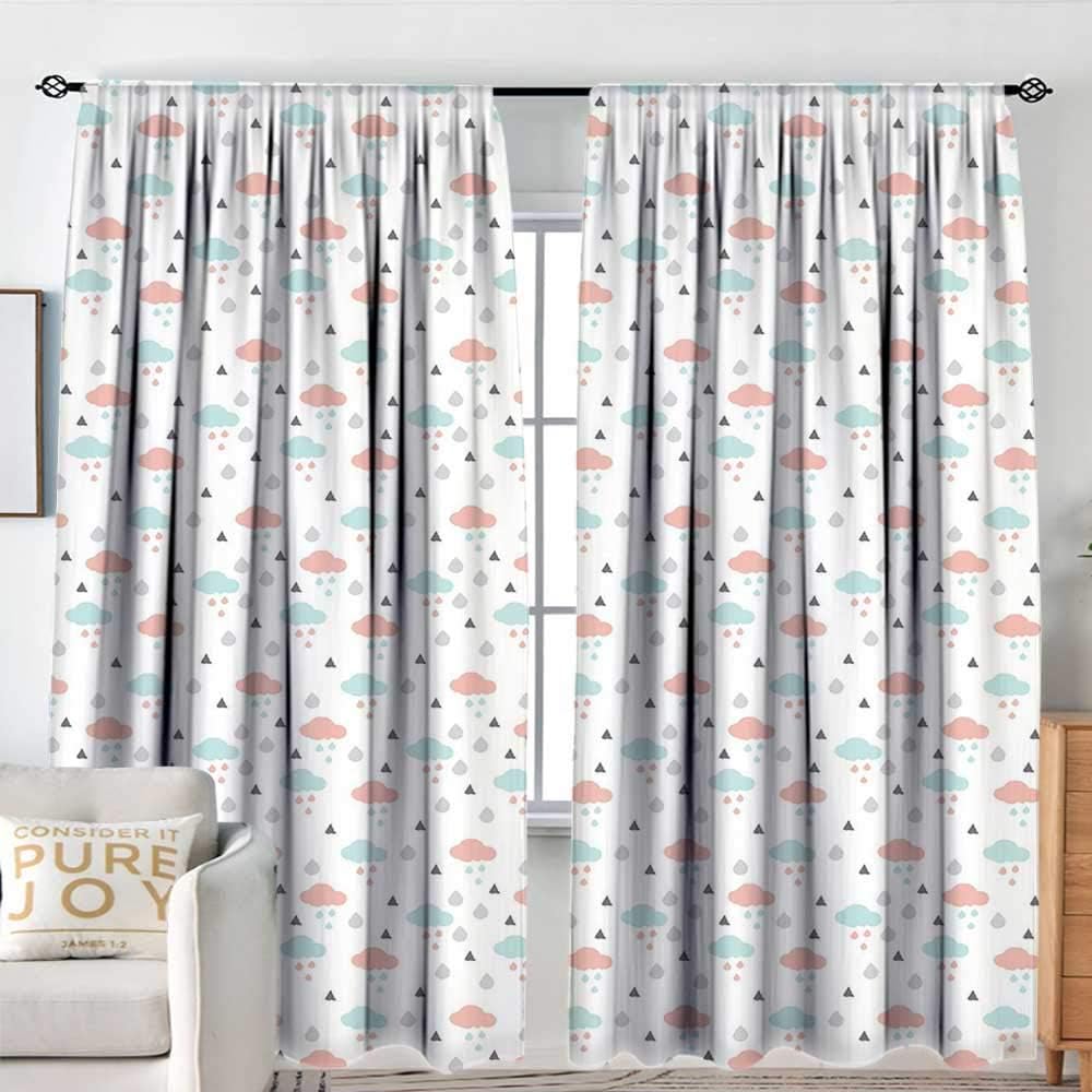NUOMANAN Decor Room Darkening Wide Curtains Pastel,Scandinavian Design Clouds with Raindrops and Triangles Weather in Winter,Baby Blue Blush Grey,Insulating Room Darkening Blackout Drapes 54"x72"