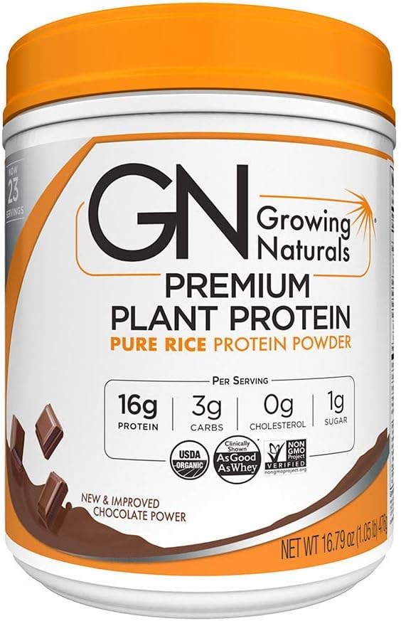 Growing Naturals | Organic Premium Plant Based Protein, Pure Rice Protein Powder | Chocolate Power | Non-GMO, Vegan, Gluten-Free, Keto Friendly, Shelf-Stable | 1LB: Health & Personal Care