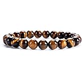 EPSAA Small, Medium, Large Sizes - Gemstone Beaded Bracelets For Women and Men - 8MM Round Beads Tiger's Eye - AAA Grade
