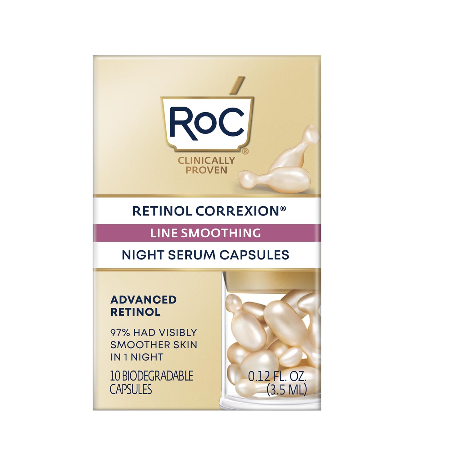 RoC - Retinol Correxion Line Smoothing Night Serum Capsules - Daily Anti-Wrinkle & Anti-Aging Treatment - Visibly Reduces Fine Lines & Wrinkles - Overnight Skincare - 10 Capsules