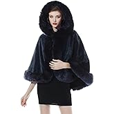 BEAUZSUZSANA Women Faux Fur Shawls Wraps Bridal Fur Stoles Cloak Coat Fur Trimmed Cape Poncho for Party Wedding Bridal