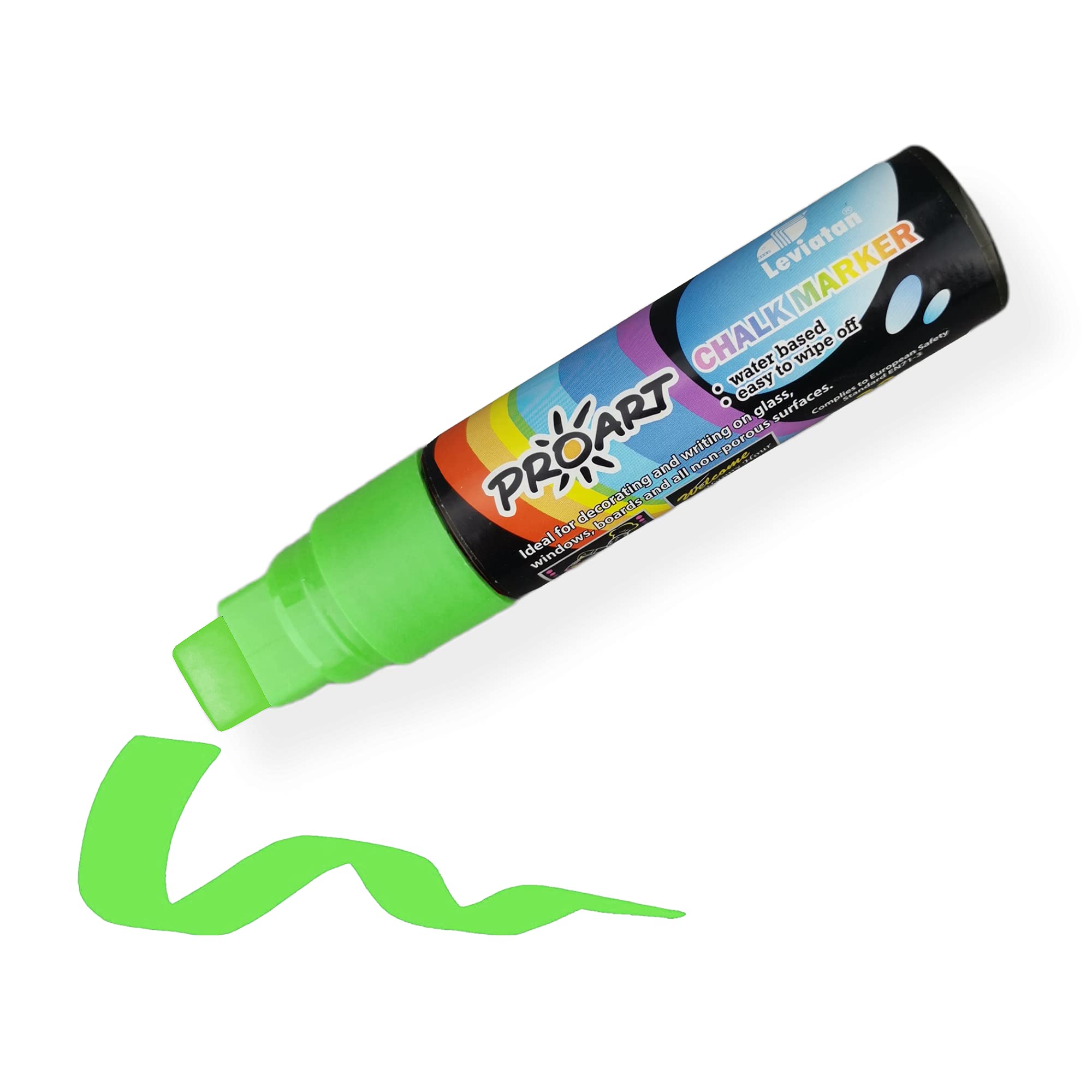 LEVIATAN Washable Blackboard Marker | Dry and Wet Wipe Chalk Pen | 15 mm Wipeable Marking Pen | for Restaurants, Pubs, Offices | 28 g - Green