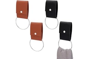 AHANDMAKER 4Pcs 2 Colors Leather Towel Ring Holder Leather Wall Mounted Hand Towel Hook with Loop Oven Door Hanger for Bathro