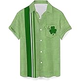 QIVICIMA Mens 2026 St Patricks Day Shirts Short Sleeve Clover Button Down Shirt Green Shamrock Casual Shirts Tops