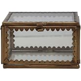 Creative Co-Op Brass and Glass Display Box with Scalloped Edges and Antique Finish, Brass Color