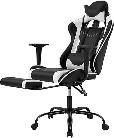 Amazon Com Racing Gaming Chair High Back Pu Leather Home Office Chair Desk Computer Chair Ergonomic Executive Swivel Rolling Chair With Arms Lumbar Support For Men White Furniture Decor