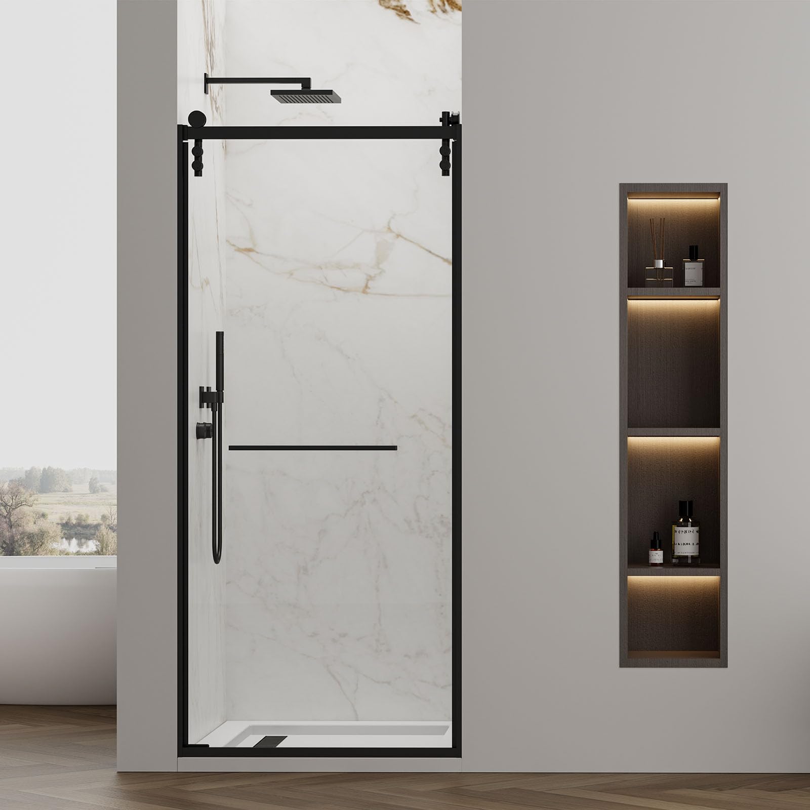 Photo 1 of TALNAROV Wall Hinge Shower Door 36" W x 76" H with 5/16"(8mm) Tempered Glass, Pivot Swing Shower Glass Door, 304 Stainless Steel Frame, Easy to Clean, Matte Black