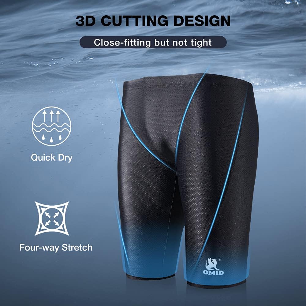 OMID Men's Swimming Jammers Endurance+ Quick Dry Swimsuit Solid Swim Jammers for Men: Clothing