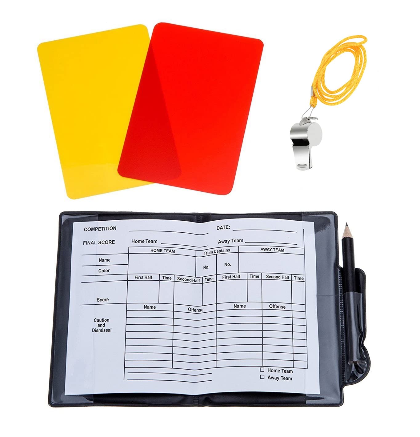 Football Referee Card Sets,Sports Referee Card Kit Warning Referee Red and Yellow Cards with Wallet Score Sheets and Metal Referee Whistle for Football Soccer