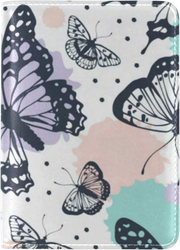 Colorful Butterfly Leather Travel Passport Holder Cover Case Card Wallet Design Elastic Band