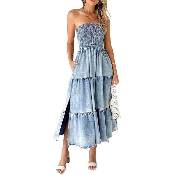 white christmas dresses Monte Strapless Denim Midi Dress main image 1