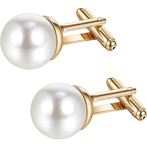 Pearl Cufflinks for Men, White Gold Zinc Alloy Tuxedo Shirt Studs French Cuff Links for Wedding Business Formal Wear Accessor