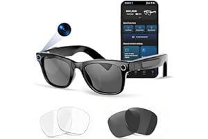 NLLJKHJEU AI Smart Glasses with Voice Assistant, 8MP HD Camera Glasses, 1080P Video Recording Sunglasses, Dual Core Chip Noise Reduction, RealTime Translation, Interchangeable Blue Light & UV Protection Lenses