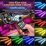 Wsiiroon Car LED Interior Lights, USB Port 4pcs 48 LED Wireless Remote Control Multicolor Music Interior Strip Lights for Car TV Home with Sound Active Function