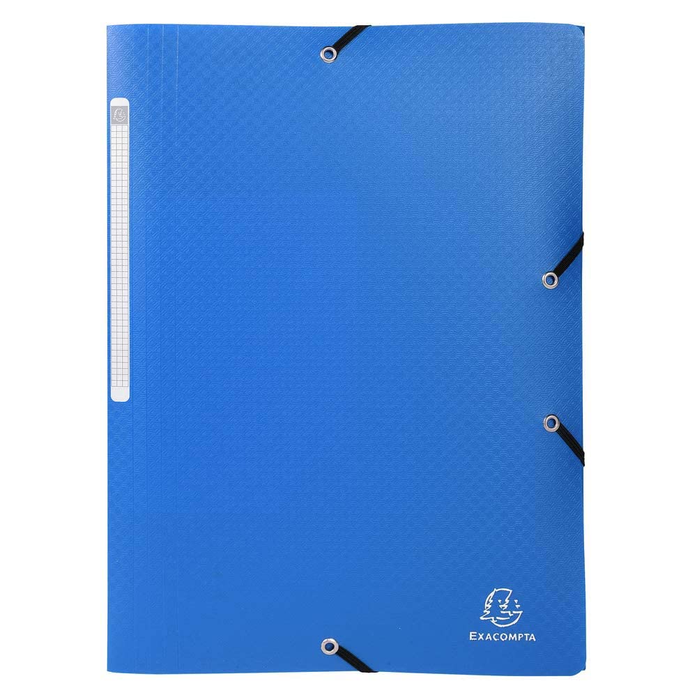Exacompta - Ref 55082E - Opak Elasticated 3 Flap Folder -240 x 320cm in Size, Suitable for A4 Documents, Matt Polypropylene, Label on Spine - Blue (Pack 10)
