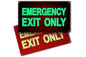 SASELUX Emergency Exit Only Signs - Red photoluminescent Exit Signs Aluminum For Ultimate UV - Pre-drilled Holes Glow In The Dark Sign - 12 x 7 Inches With Easy Mounting (2 Pack)