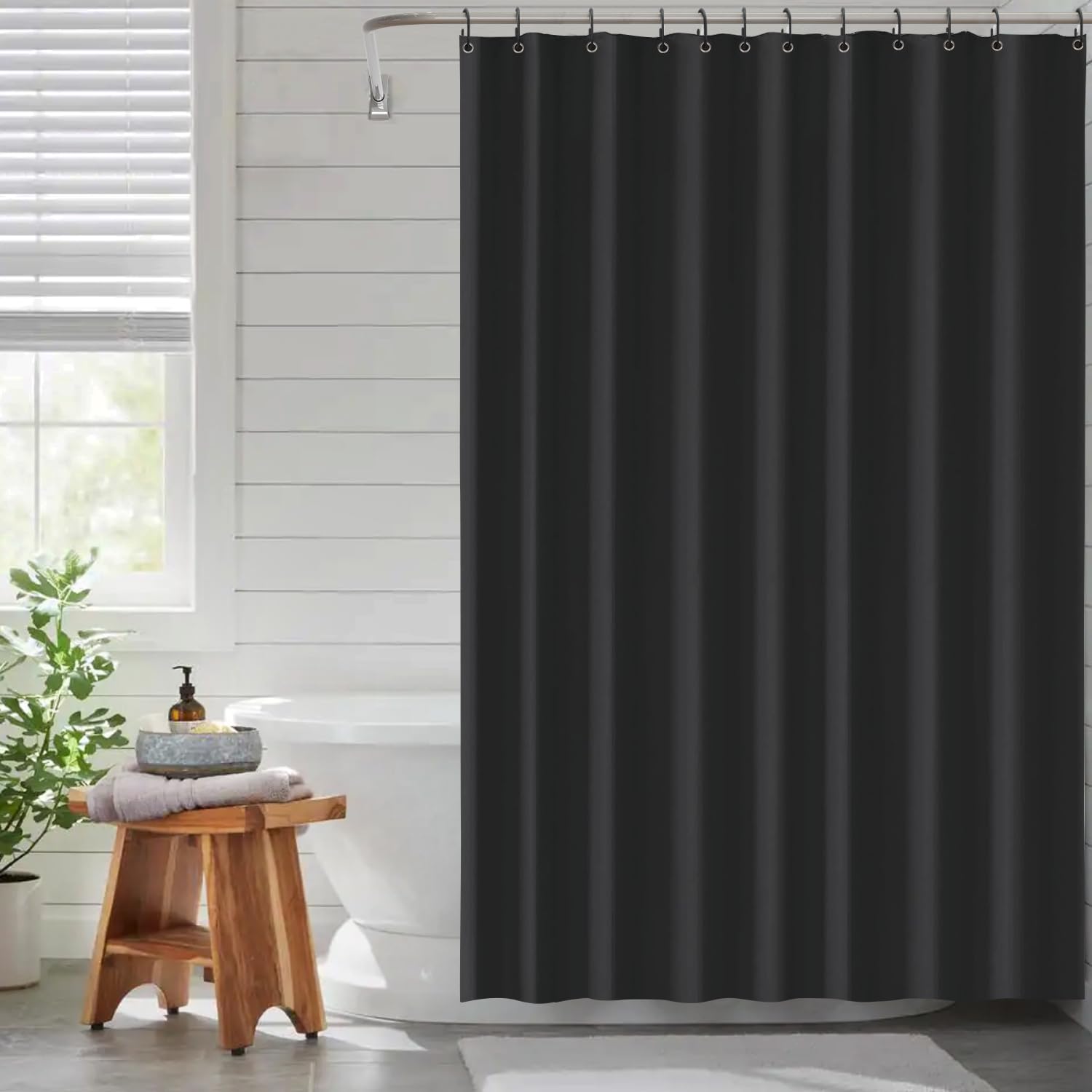 Funria EVA Shower Curtain Waterproof Bathroom Curtains with 12 Hooks for Wet Room Long Bath Curtains for Bathtubs and Shower Stall Black Shower Curtains 180 x 180CM (71 x 71 Inch)