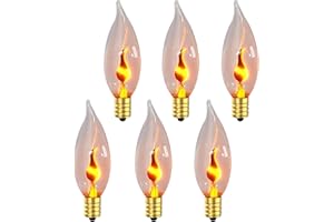 Hompavo Upgraded Flame Light Bulbs, E12 Candelabra Small Base, Clear Glass Flickering Fire Bulb for Halloween Christmas Party Porch Indoor & Outdoor Home Decoration, 6 Pack