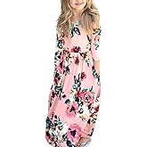 QIJOVO Girl Floral Maxi Dress with Pockets Sleeves Long Holiday Dress