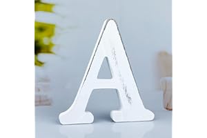 WOODOUNAI 6 Inch Rustic White Wood Letters Unfinished Wood Letters for Wall Decorative White Retro Standing Letters Sign Board Decoration for Craft Home Party Projects (A)