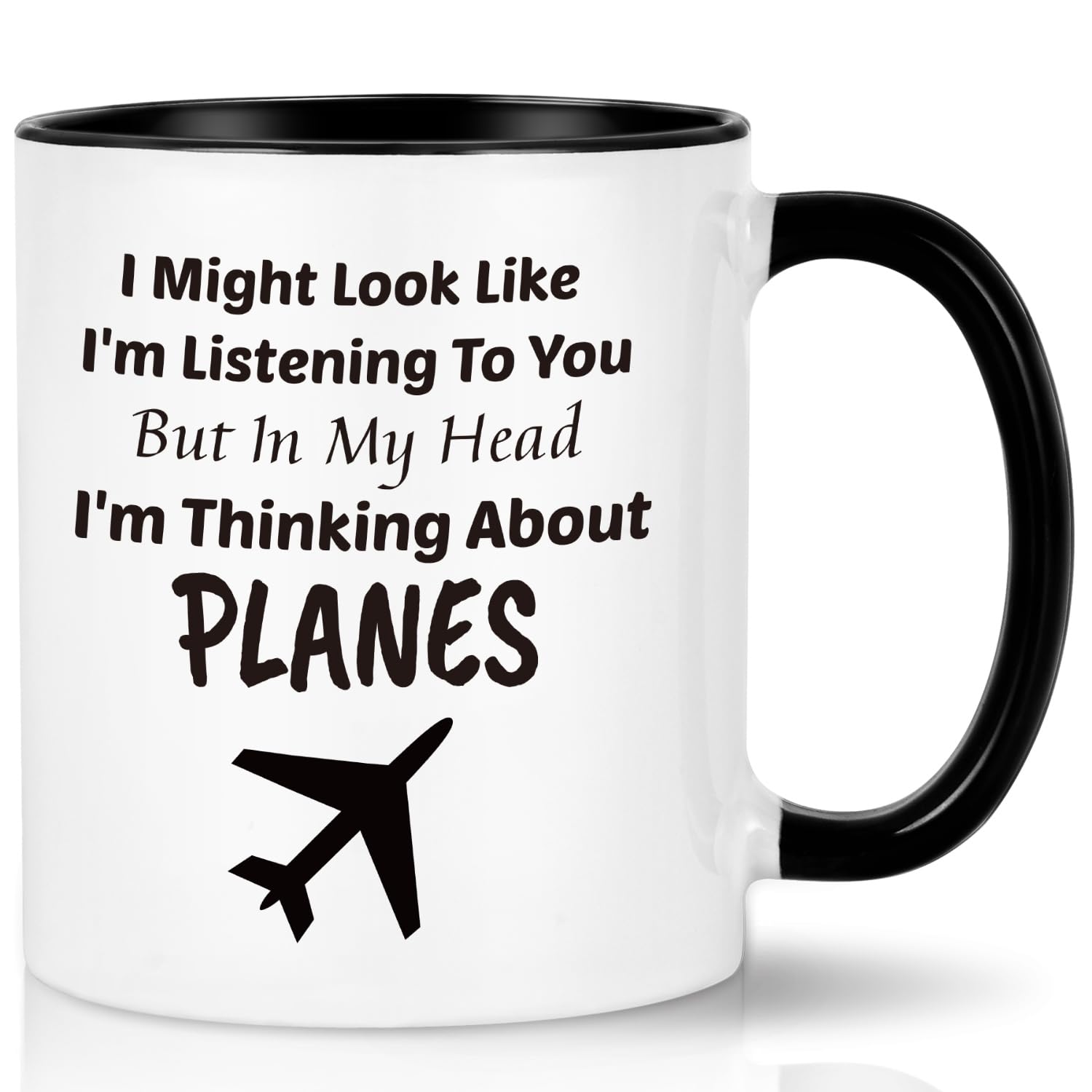 Joymaking Aviation Coffee Mug - In My Head I'm Thinking About Planes for Men, Fathers Day Aeroplane Gifts for Pilots, Funny Planes Mug, 11Oz Black