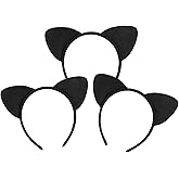 OHEETU 3Pcs Black Cat Ears Headbands Soft Cute Ear Hairband Hair Hoops Headpiece Costume Accessories for Halloween Cosplay Party
