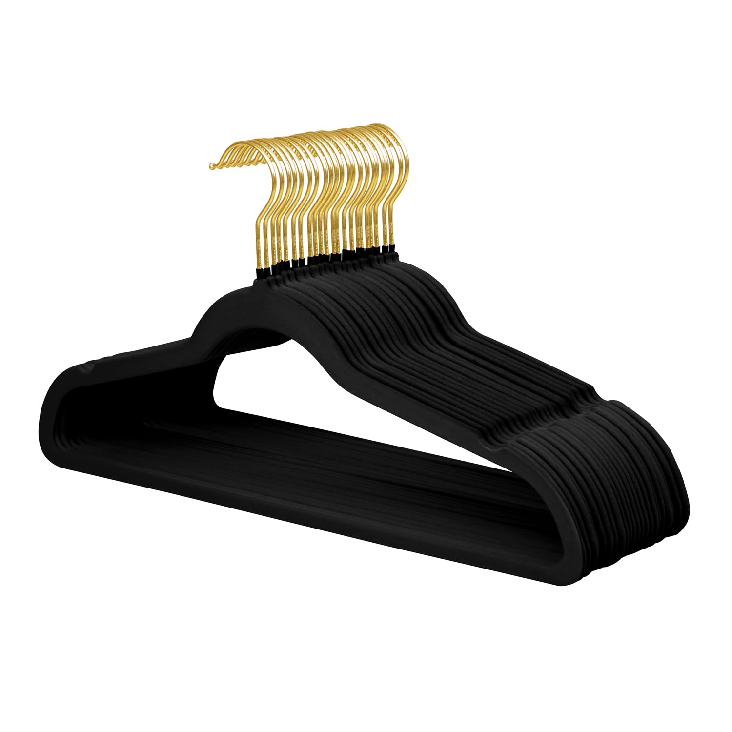 ManGotree 22 Pack Velvet Hangers with 360° Swivel Gold Hook, Non-Slip Felt Suit Hangers, Ultra-thin Space Saving Coat Clothes Hangers for Coat, Suits, Shirt, Dress, Pants (Black)