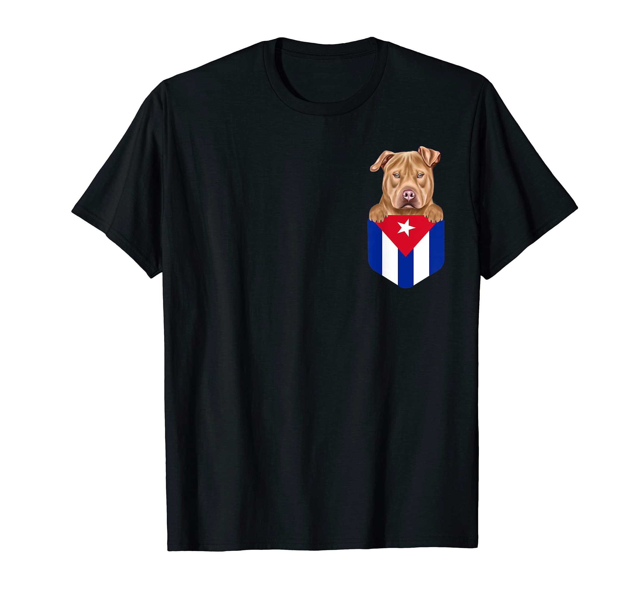 Cuba Flag Usa Staffordshire Terrier Dog In Pocket T-Shirt