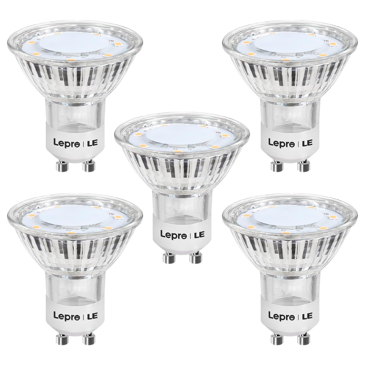 Lepro GU10 LED Bulbs, Warm White 2700K LED Light Bulbs, 35W Halogen Spotlight Equivalent, 3W Energy Saving GU10 Bulbs, 250lm, 100° Beam Angle, Non Dimmable, AC 220-240V, Pack of 5