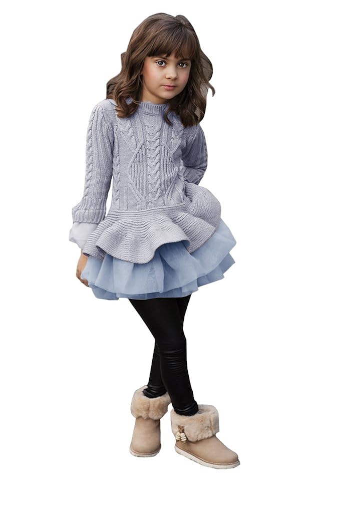 Imily Bela Little Girls Sweater Ruffle Tutu Lace Dress Long Sleeve Cute