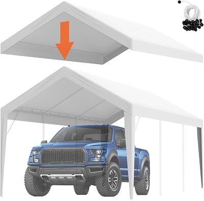 VEVOR 10x20ft Carport Replacement Canopy Cover Heavy-Duty Waterproof White