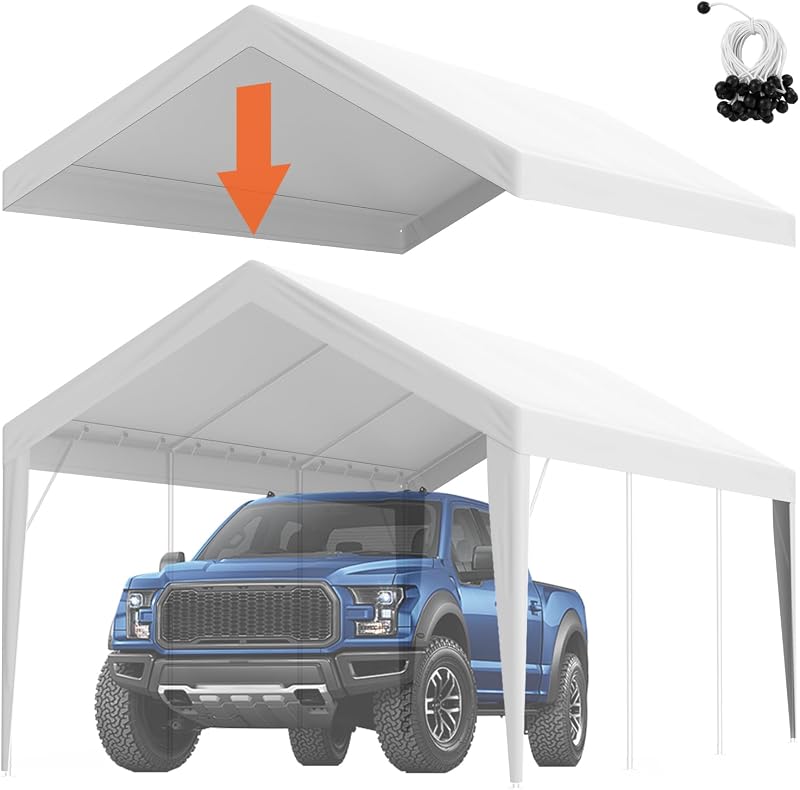 VEVOR 10x20ft Carport Replacement Canopy Cover Heavy-Duty Waterproof White