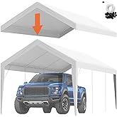 VEVOR Carport Replacement Canopy Cover 10 x 20 ft, Garage Top Tent Shelter Tarp Heavy-Duty Waterproof &amp; UV Protected, Easy Installation with Ball Bungees,White (Only Top Cover, Frame Not Include)