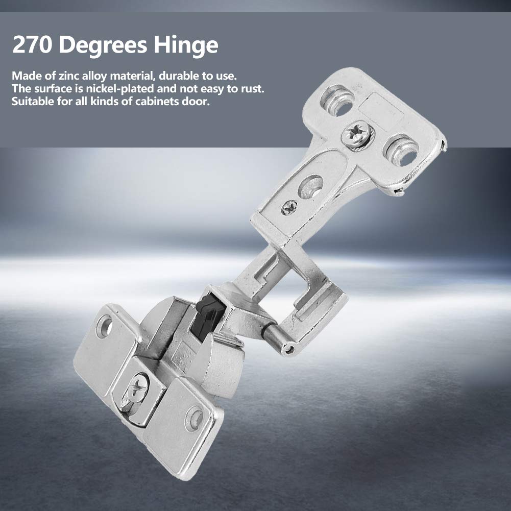 Vikye Zinc Alloy Door Hinge, 270 degree, Nickel-plated, 8kg Load-bearing, for All Cabinet Doors, Silver - Image 4