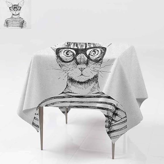 AndyTours Quadratische Tischdecke, Katze, lustige Feline Gesichter mit